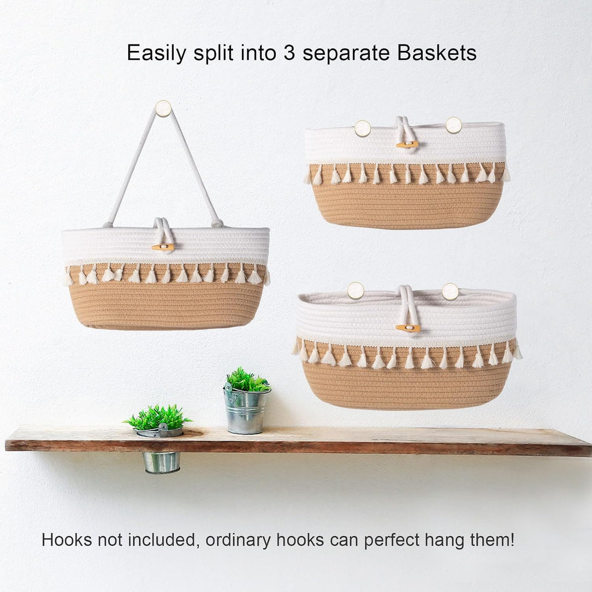 3 Tier Over the Door Basket Cotton Rope Organizer Wall Hanging