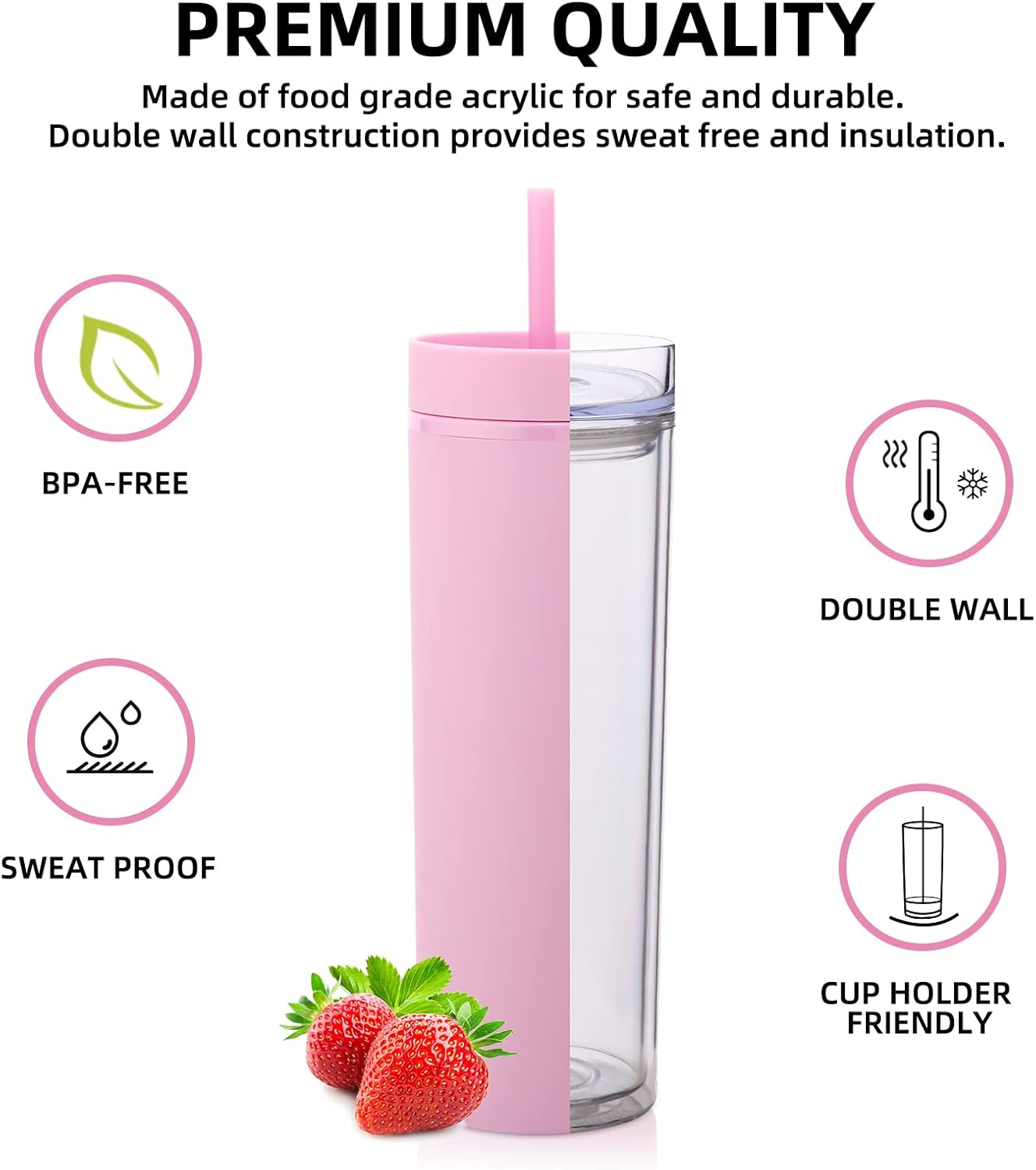 Volhoply 20oz Plastic Skinny Tumblers Bulk 4 Pack,Double Wall Tumbler with Lid and Straw,Reusable Travel Iced Coffee Mug,BPA Free Matte Acrylic Water Cups with Straw for Party,DIY Gifts(Mix, 4 Set)