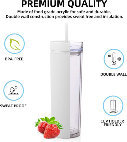 Volhoply 20oz Plastic Skinny Tumblers Bulk 4 Pack,Double Wall Tumbler with Lid and Straw,Reusable Travel Iced Coffee Mug,BPA Free Matte Acrylic Water Cups with Straw for Party,DIY Gifts(Mix, 4 Set)