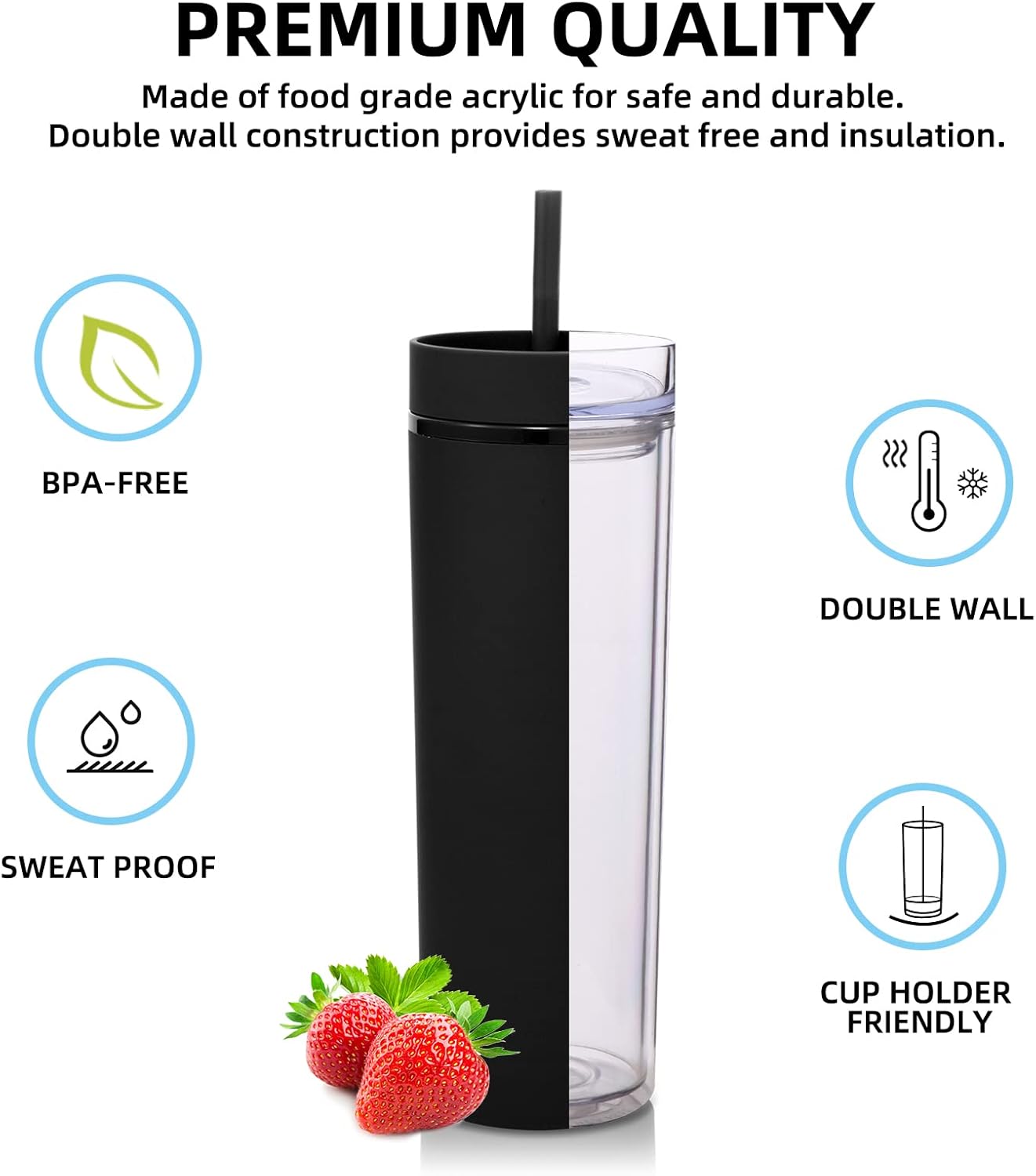Volhoply 20oz Plastic Skinny Tumblers Bulk 4 Pack,Double Wall Tumbler with Lid and Straw,Reusable Travel Iced Coffee Mug,BPA Free Matte Acrylic Water Cups with Straw for Party,DIY Gifts(Mix, 4 Set)