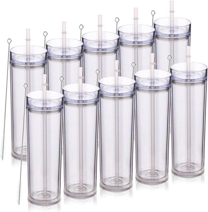 Volhoply 20oz Plastic Skinny Tumblers Bulk 4 Pack,Double Wall Tumbler with Lid and Straw,Reusable Travel Iced Coffee Mug,BPA Free Matte Acrylic Water Cups with Straw for Party,DIY Gifts(Mix, 4 Set)