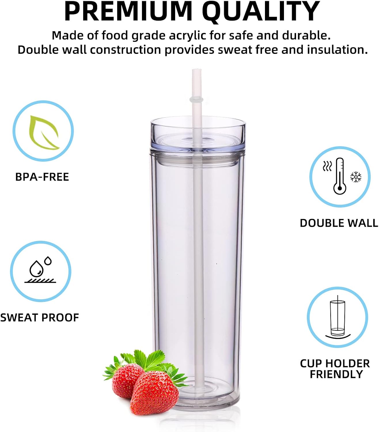 Volhoply 20oz Plastic Skinny Tumblers Bulk 4 Pack,Double Wall Tumbler with Lid and Straw,Reusable Travel Iced Coffee Mug,BPA Free Matte Acrylic Water Cups with Straw for Party,DIY Gifts(Mix, 4 Set)