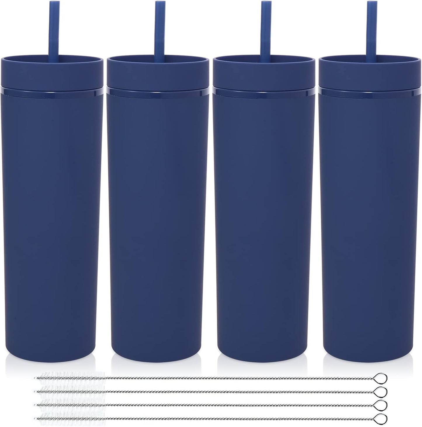 Volhoply 20oz Plastic Skinny Tumblers Bulk 4 Pack,Double Wall Tumbler with Lid and Straw,Reusable Travel Iced Coffee Mug,BPA Free Matte Acrylic Water Cups with Straw for Party,DIY Gifts(Mix, 4 Set)