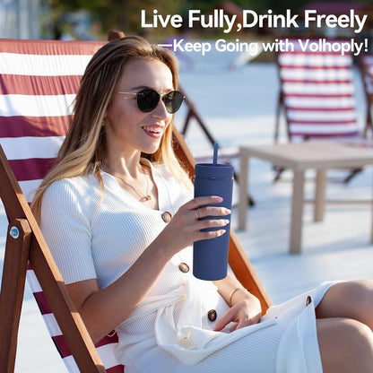 Volhoply 20oz Plastic Skinny Tumblers Bulk 4 Pack,Double Wall Tumbler with Lid and Straw,Reusable Travel Iced Coffee Mug,BPA Free Matte Acrylic Water Cups with Straw for Party,DIY Gifts(Mix, 4 Set)