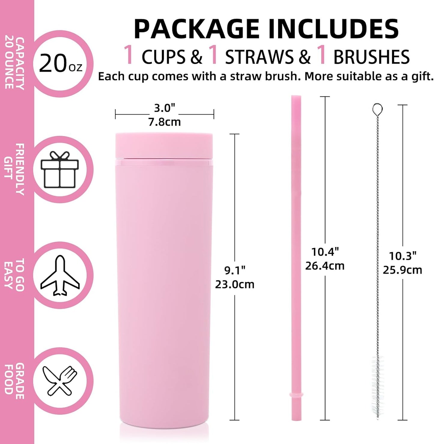 Volhoply 20oz Plastic Skinny Tumblers Bulk 4 Pack,Double Wall Tumbler with Lid and Straw,Reusable Travel Iced Coffee Mug,BPA Free Matte Acrylic Water Cups with Straw for Party,DIY Gifts(Mix, 4 Set)