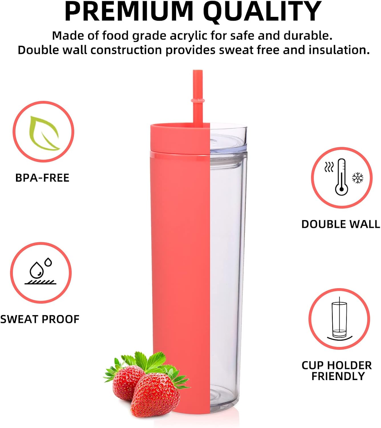 Volhoply 20oz Plastic Skinny Tumblers Bulk 4 Pack,Double Wall Tumbler with Lid and Straw,Reusable Travel Iced Coffee Mug,BPA Free Matte Acrylic Water Cups with Straw for Party,DIY Gifts(Mix, 4 Set)