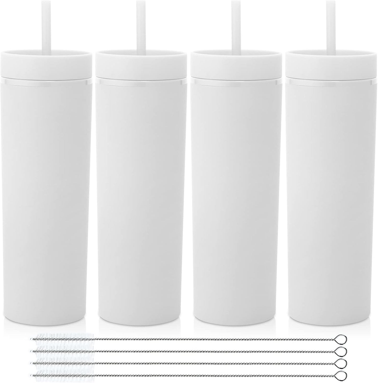 Volhoply 20oz Plastic Skinny Tumblers Bulk 4 Pack,Double Wall Tumbler with Lid and Straw,Reusable Travel Iced Coffee Mug,BPA Free Matte Acrylic Water Cups with Straw for Party,DIY Gifts(Mix, 4 Set)