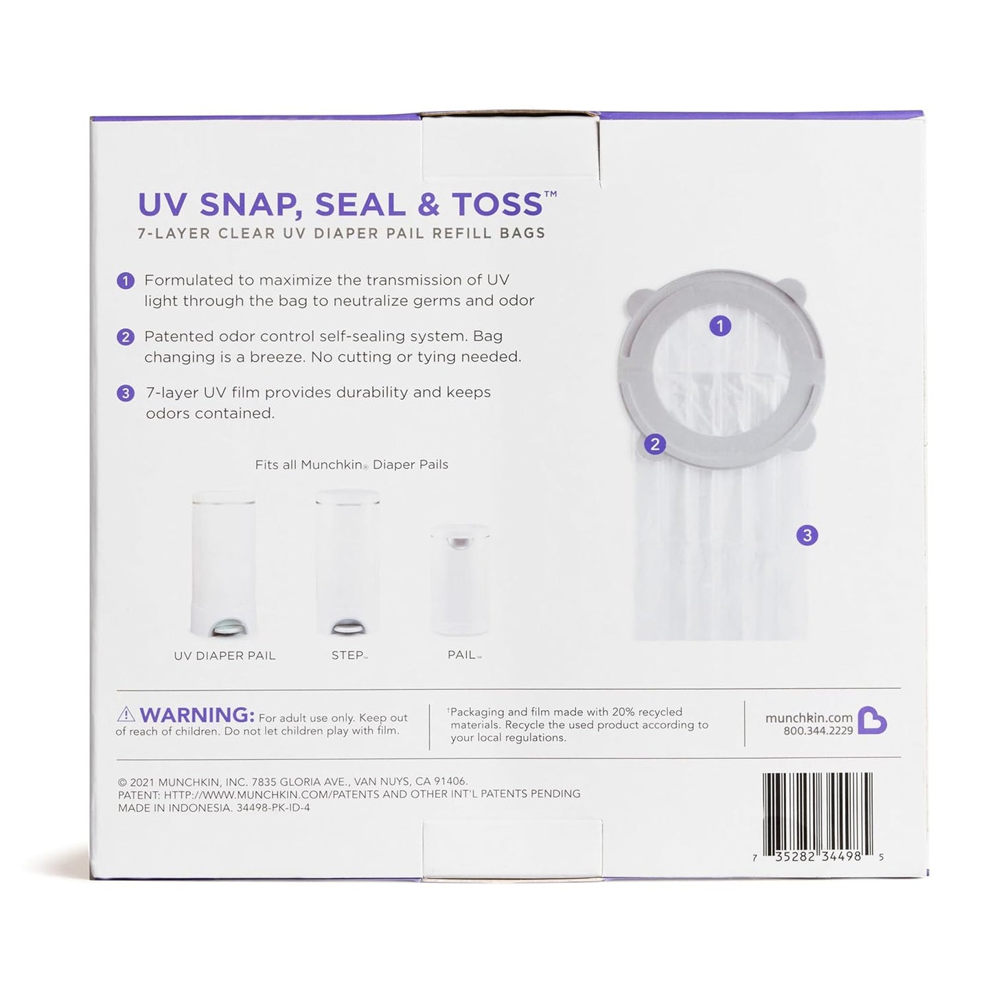 ® UV Snap, Seal & Toss™ Diaper Pail Refill Bags, Holds up to 600 Newborn Diapers, 20 Pack