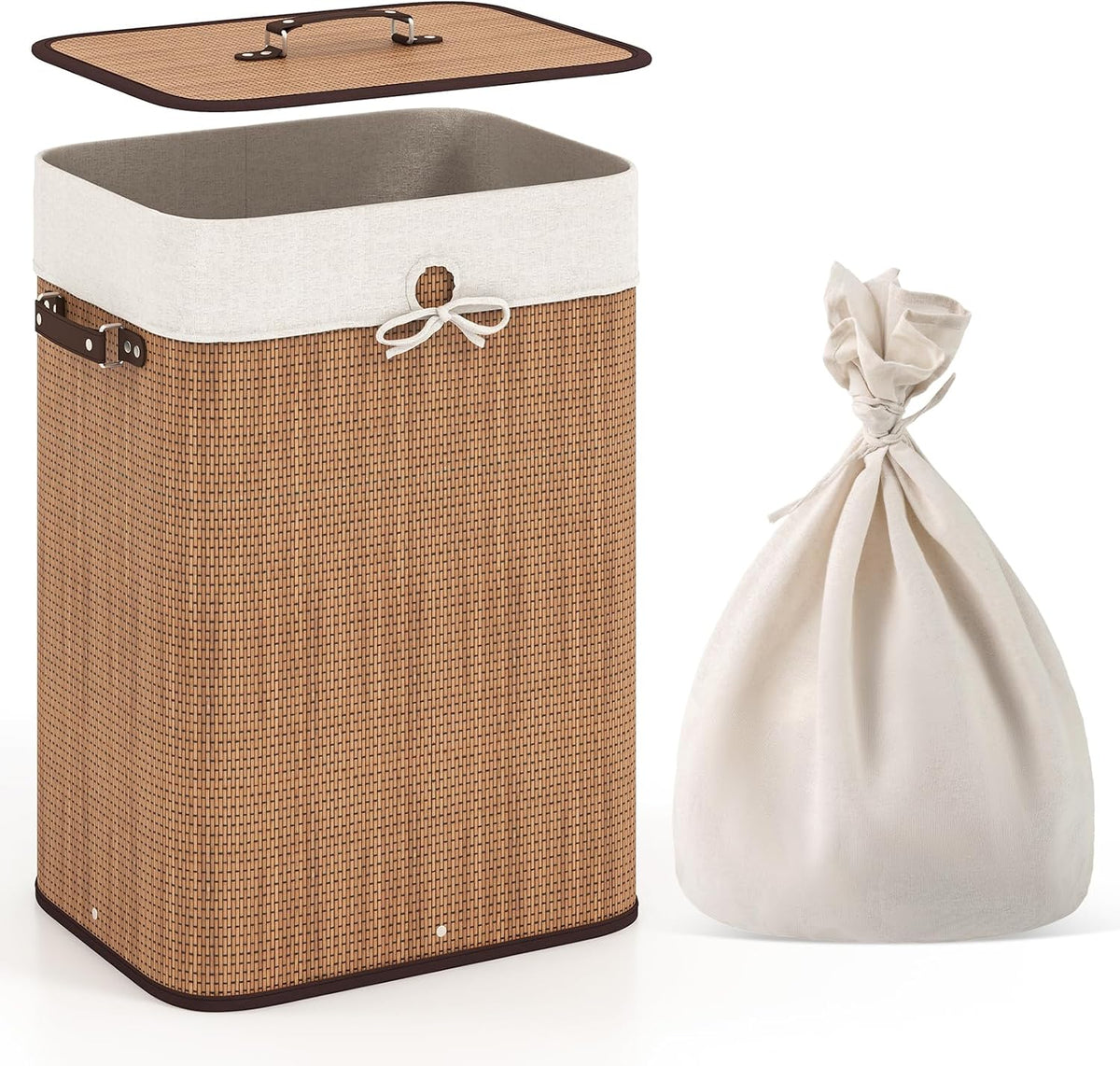 Bamboo Laundry Hamper with Lid Removable Liner & Handles