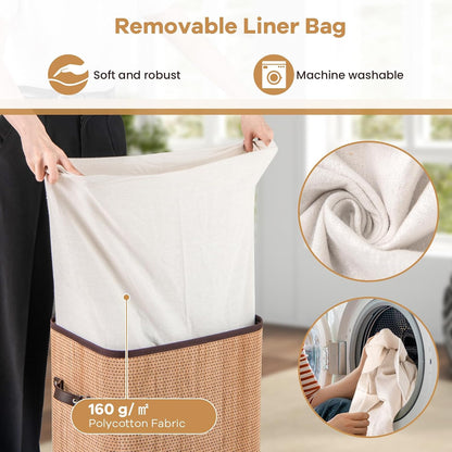 Bamboo Laundry Hamper with Lid Removable Liner & Handles