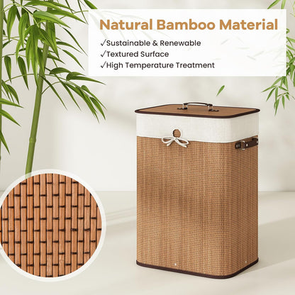 Bamboo Laundry Hamper with Lid Removable Liner & Handles