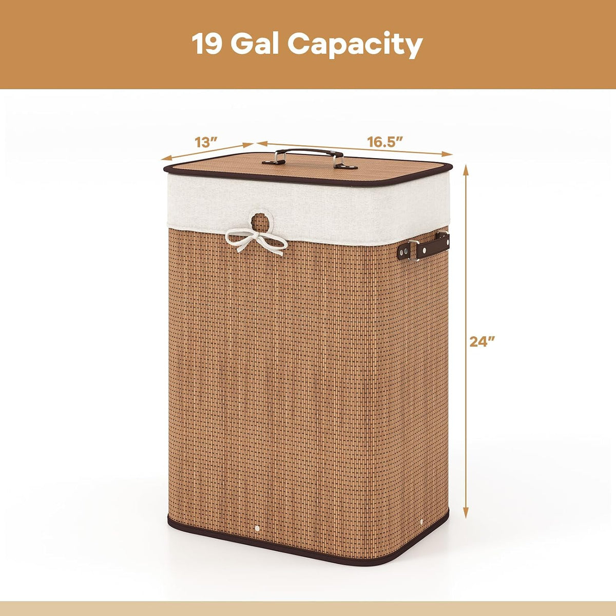 Bamboo Laundry Hamper with Lid Removable Liner & Handles