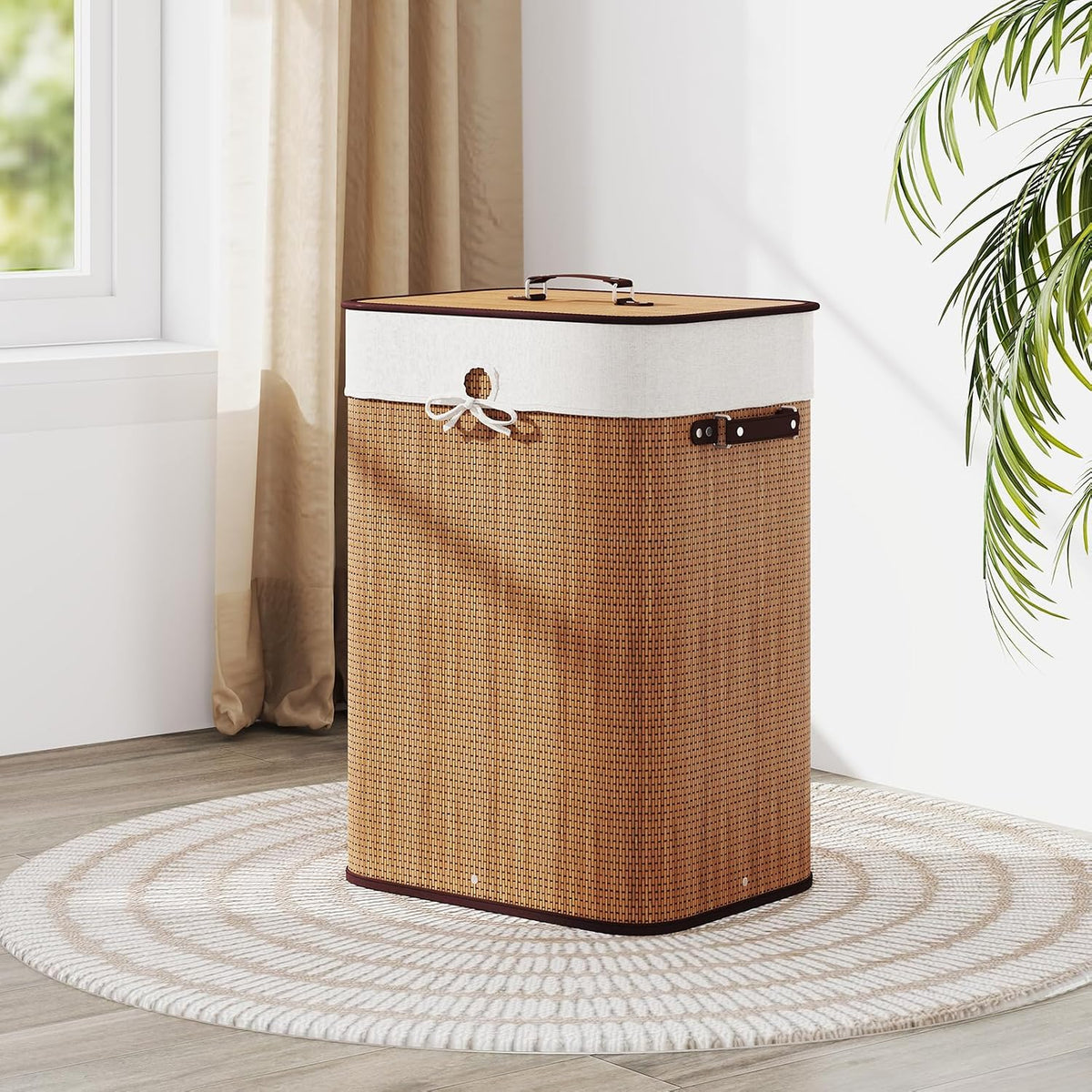 Bamboo Laundry Hamper with Lid Removable Liner & Handles
