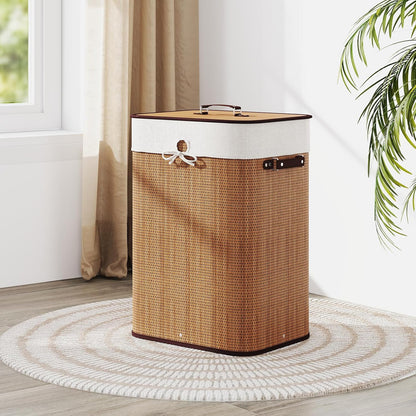 Bamboo Laundry Hamper with Lid Removable Liner & Handles