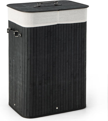Bamboo Laundry Hamper with Lid Removable Liner & Handles