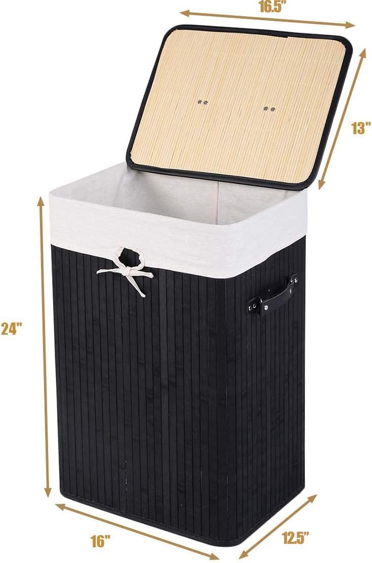 Bamboo Laundry Hamper with Lid Removable Liner & Handles