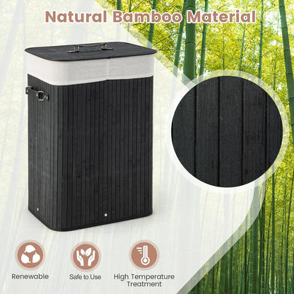 Bamboo Laundry Hamper with Lid Removable Liner & Handles