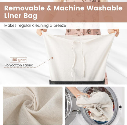 Bamboo Laundry Hamper with Lid Removable Liner & Handles