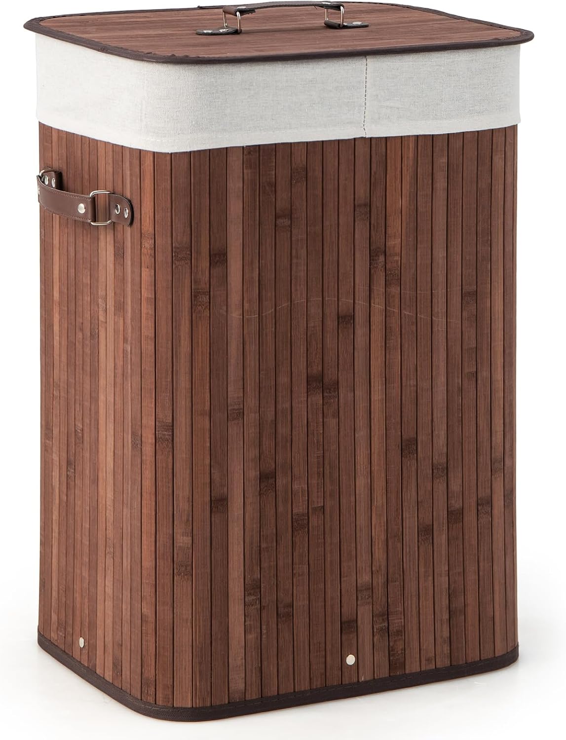 Bamboo Laundry Hamper with Lid Removable Liner & Handles