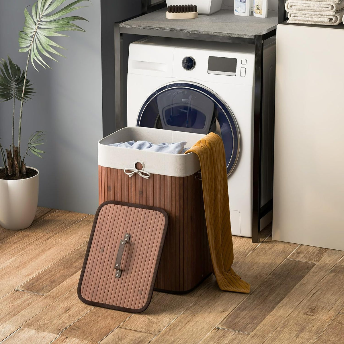 Bamboo Laundry Hamper with Lid Removable Liner & Handles