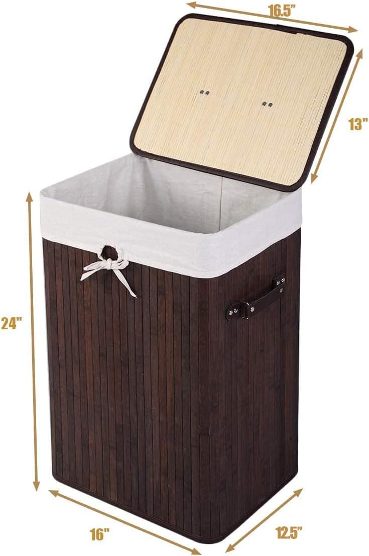 Bamboo Laundry Hamper with Lid Removable Liner & Handles