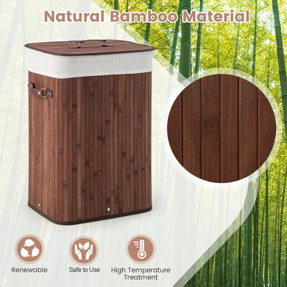 Bamboo Laundry Hamper with Lid Removable Liner & Handles