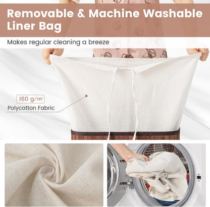 Bamboo Laundry Hamper with Lid Removable Liner & Handles