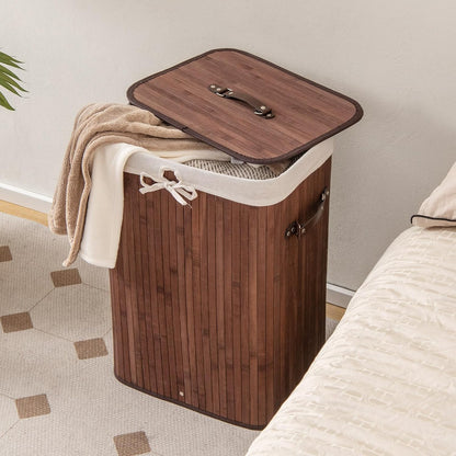 Bamboo Laundry Hamper with Lid Removable Liner & Handles