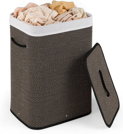 Bamboo Laundry Hamper with Lid Removable Liner & Handles