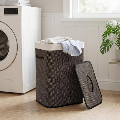 Bamboo Laundry Hamper with Lid Removable Liner & Handles