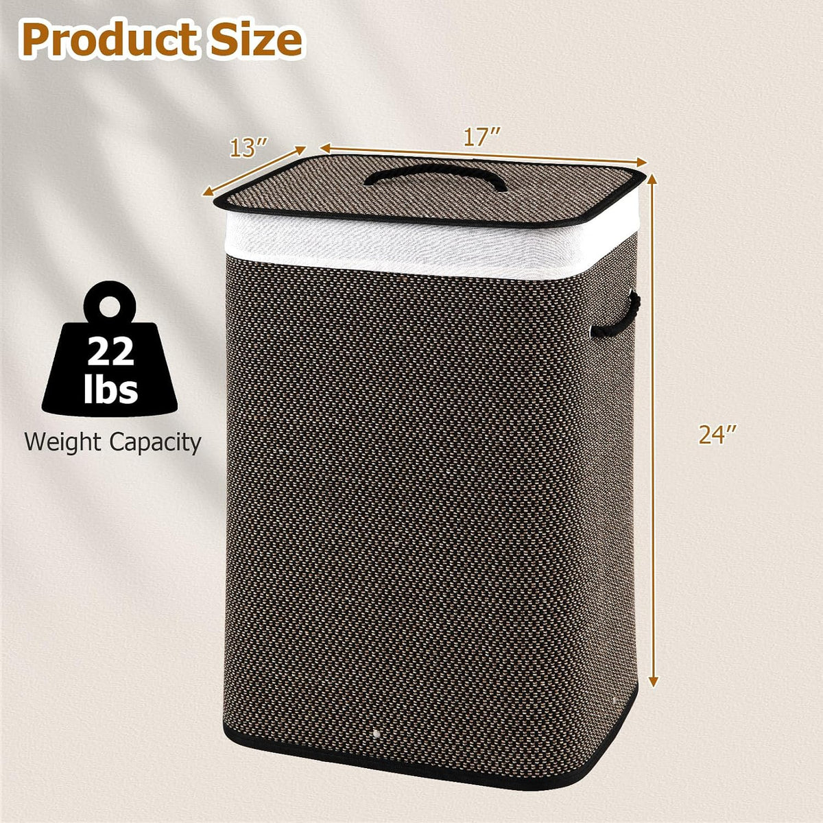 Bamboo Laundry Hamper with Lid Removable Liner & Handles