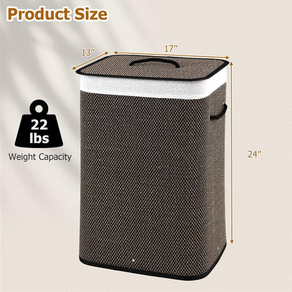Bamboo Laundry Hamper with Lid Removable Liner & Handles