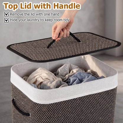 Bamboo Laundry Hamper with Lid Removable Liner & Handles