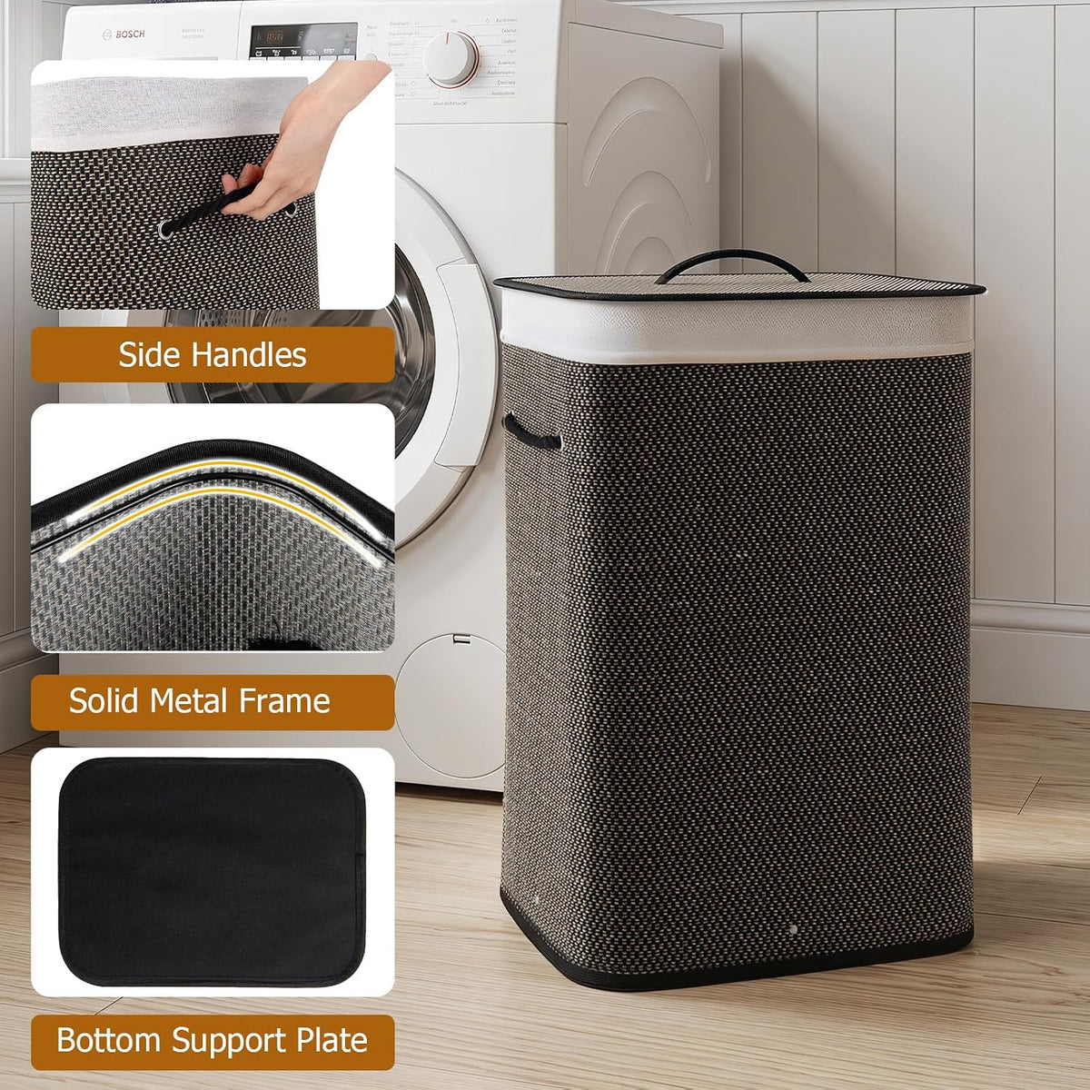 Bamboo Laundry Hamper with Lid Removable Liner & Handles