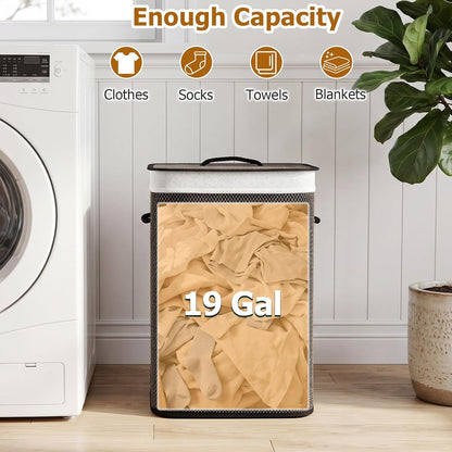 Bamboo Laundry Hamper with Lid Removable Liner & Handles