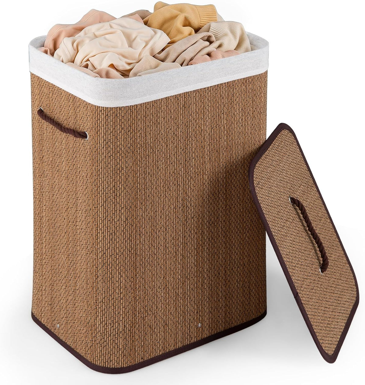Bamboo Laundry Hamper with Lid Removable Liner & Handles