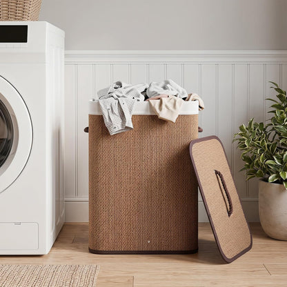 Bamboo Laundry Hamper with Lid Removable Liner & Handles