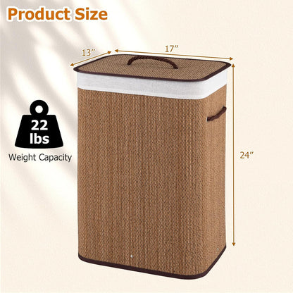 Bamboo Laundry Hamper with Lid Removable Liner & Handles