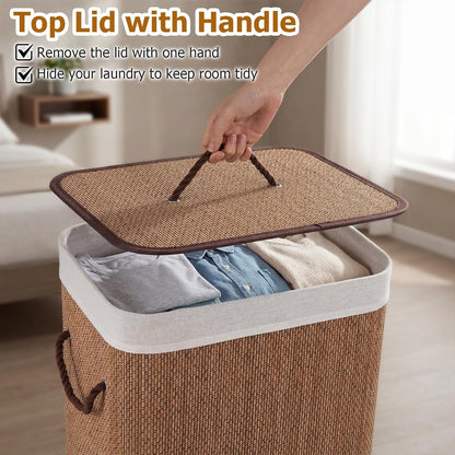 Bamboo Laundry Hamper with Lid Removable Liner & Handles