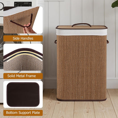 Bamboo Laundry Hamper with Lid Removable Liner & Handles