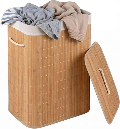 Bamboo Laundry Hamper with Lid Removable Liner & Handles