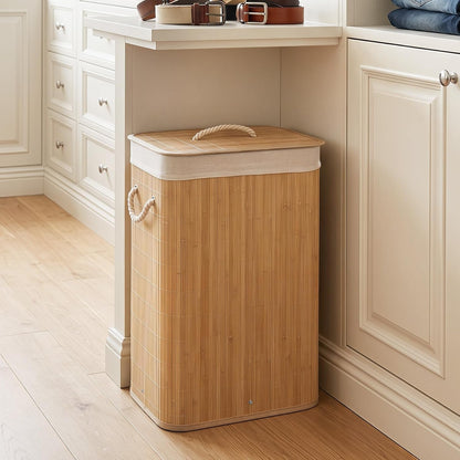 Bamboo Laundry Hamper with Lid Removable Liner & Handles