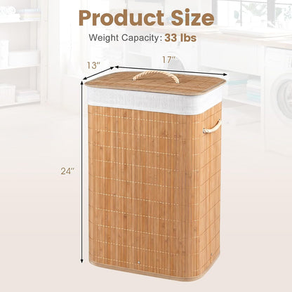 Bamboo Laundry Hamper with Lid Removable Liner & Handles