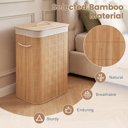 Bamboo Laundry Hamper with Lid Removable Liner & Handles