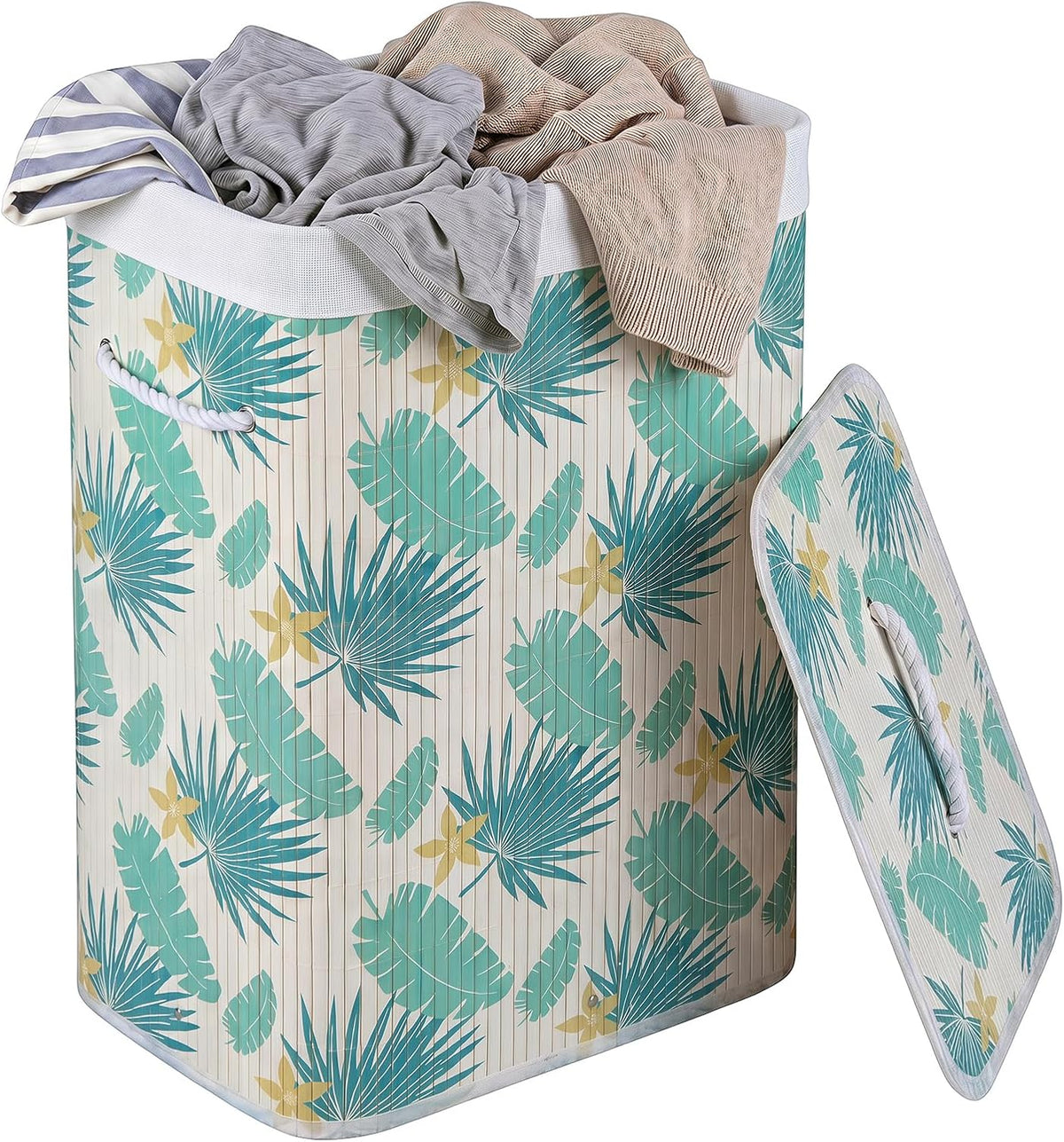 Bamboo Laundry Hamper with Lid Removable Liner & Handles