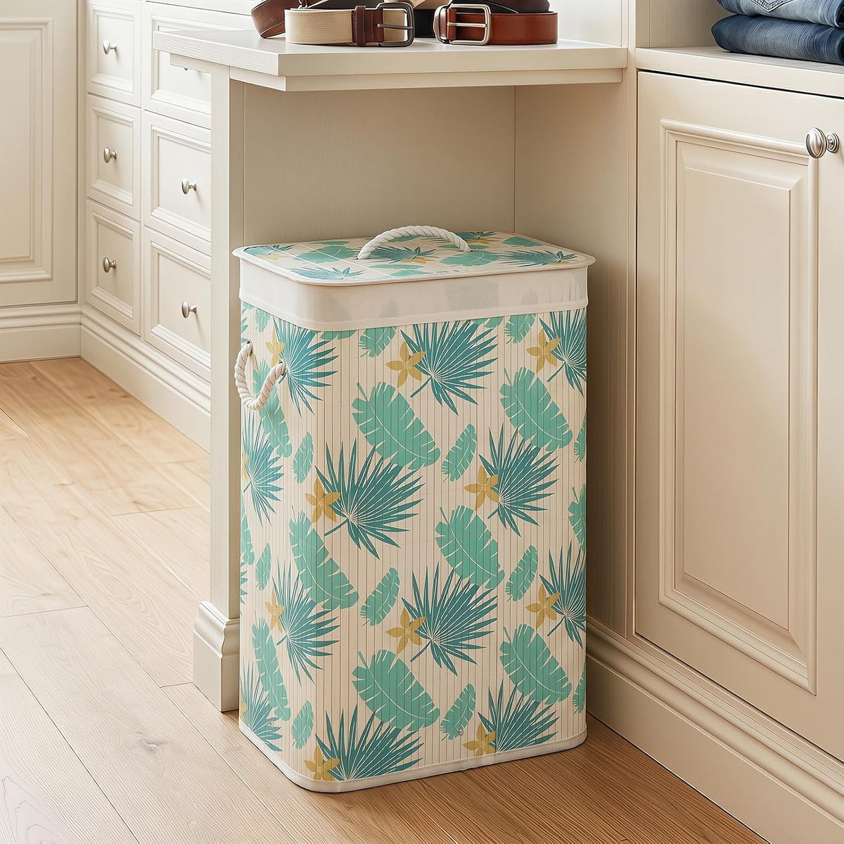 Bamboo Laundry Hamper with Lid Removable Liner & Handles