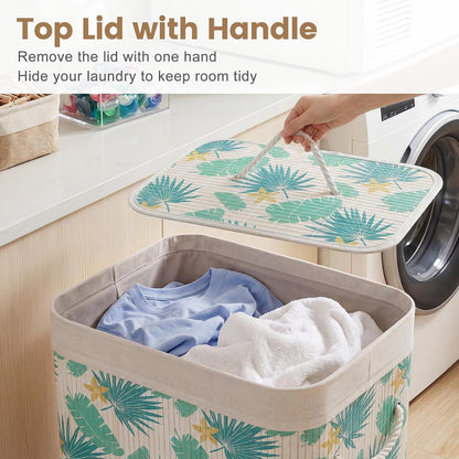 Bamboo Laundry Hamper with Lid Removable Liner & Handles