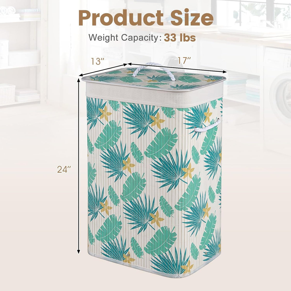 Bamboo Laundry Hamper with Lid Removable Liner & Handles