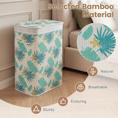 Bamboo Laundry Hamper with Lid Removable Liner & Handles