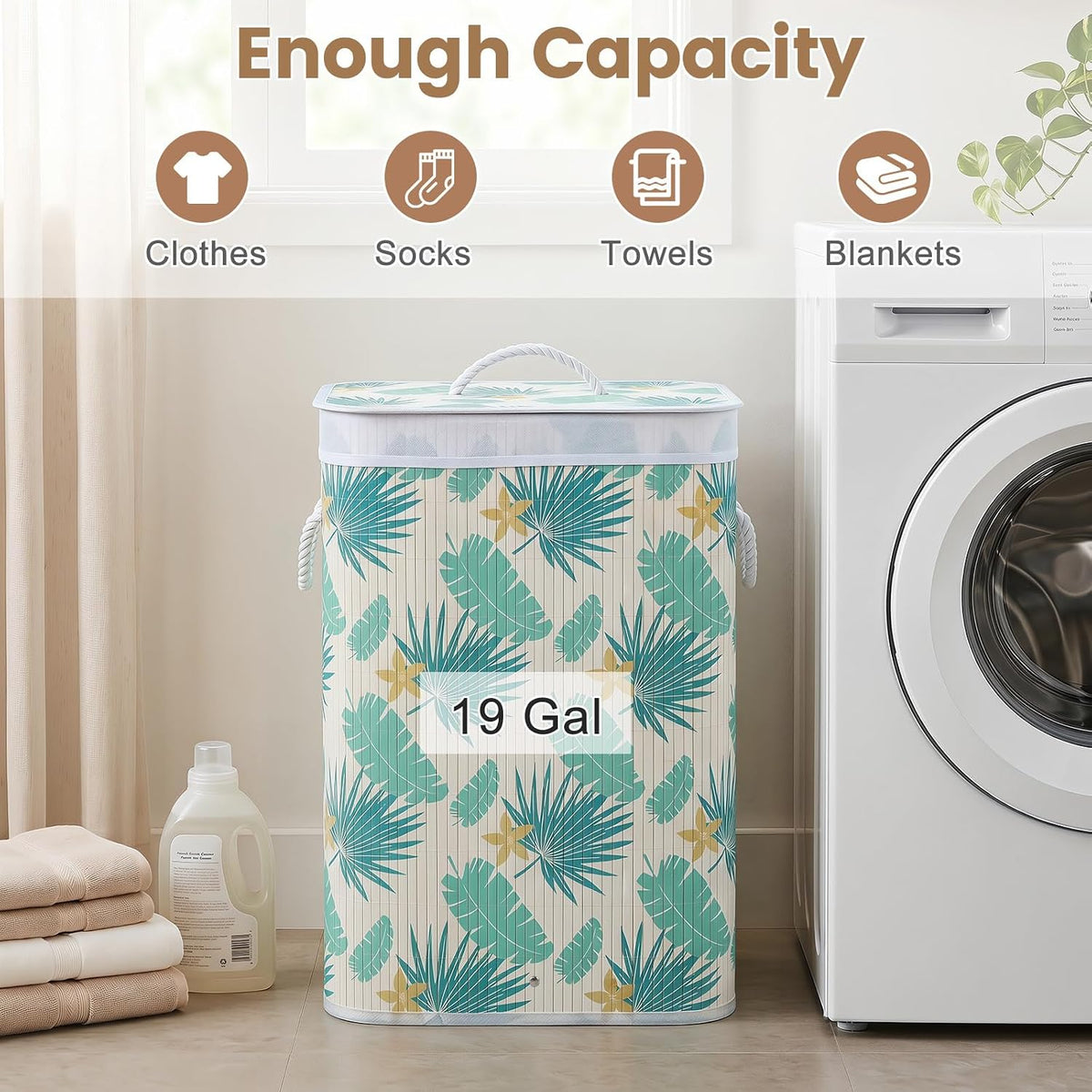 Bamboo Laundry Hamper with Lid Removable Liner & Handles